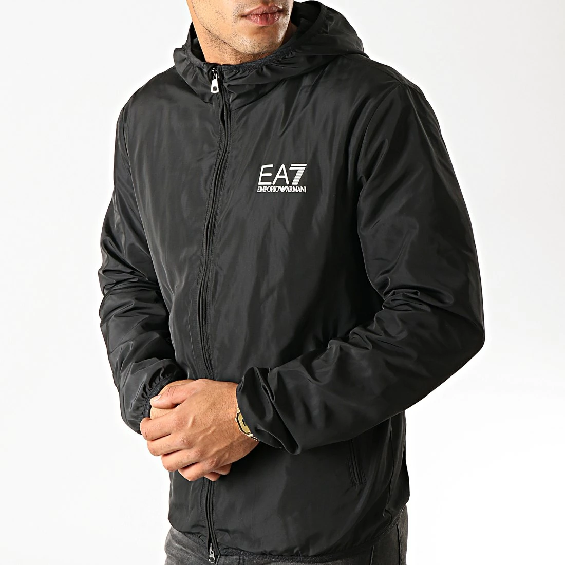 Vente flash 😀 Veste Zippée Capuche 8NPB04-PNN7Z Noir Argenté de EA7 Emporio Armani ❤️ – Image 2