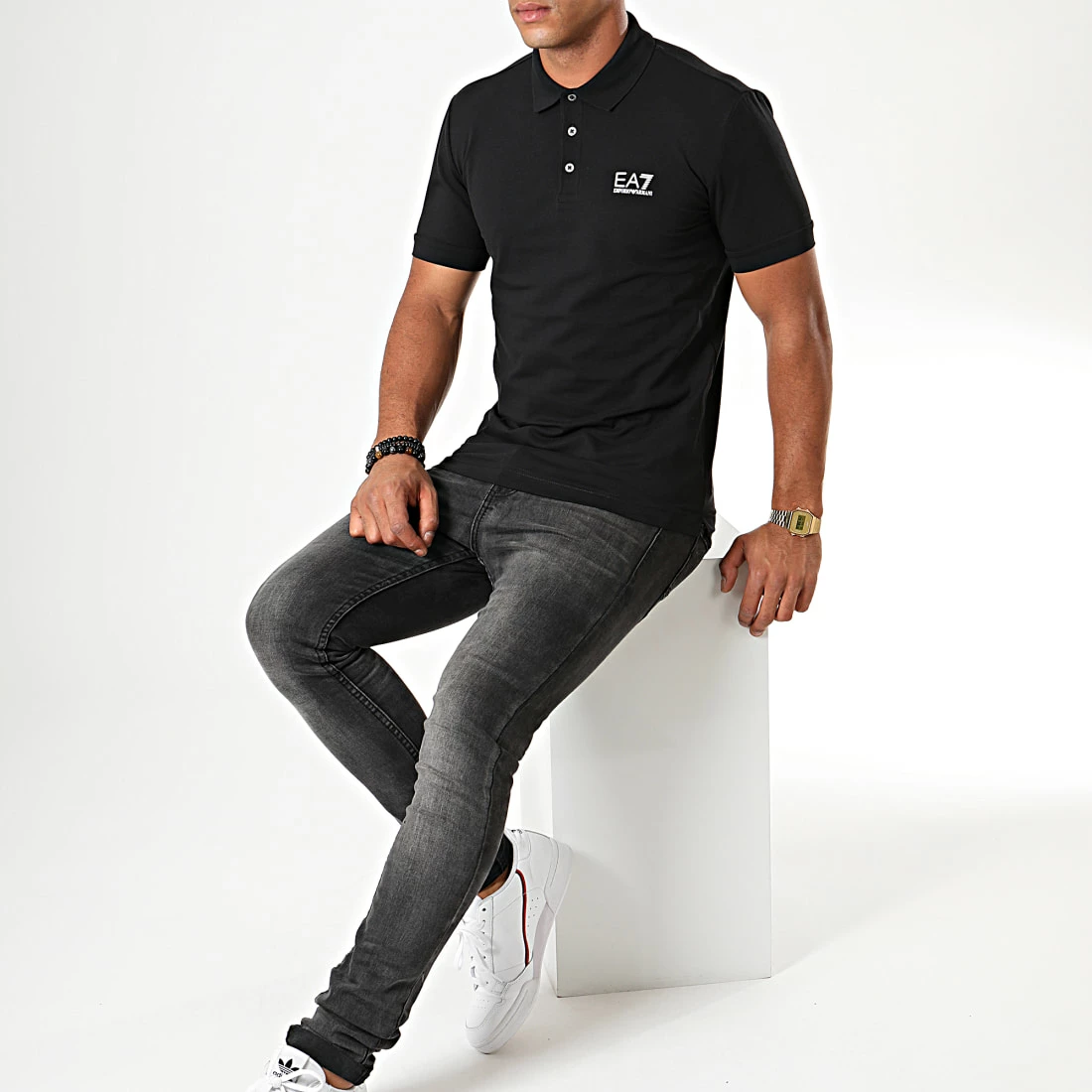 Remise 👍 Polo Manches Courtes 8NPF04-PJM5Z Noir Blanc de EA7 Emporio Armani 🛒 – Image 2