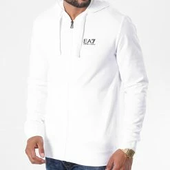 De gros 👍 Sweat Zippé Capuche 8NPM03-PJ05Z Blanc Cassé de EA7 Emporio Armani 😀