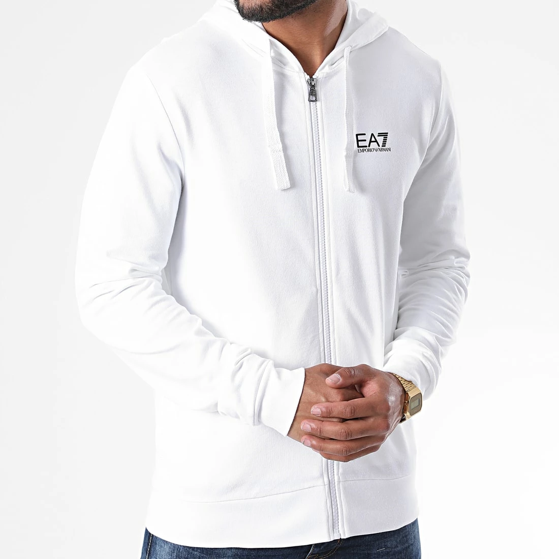 De gros 👍 Sweat Zippé Capuche 8NPM03-PJ05Z Blanc Cassé de EA7 Emporio Armani 😀 – Image 3