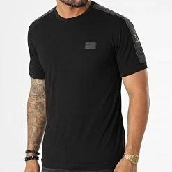 Offres 🥰 Tee 👚 Shirt A Bandes 6LPT19-PJ02Z Noir Réfléchissant Iridescent de EA7 Emporio Armani ❤️