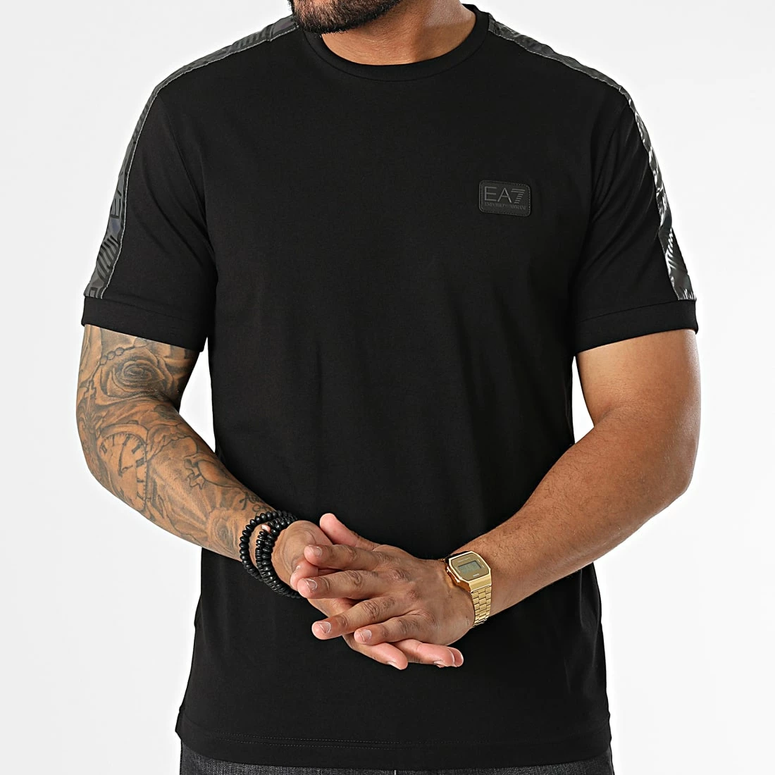 Offres 🥰 Tee 👚 Shirt A Bandes 6LPT19-PJ02Z Noir Réfléchissant Iridescent de EA7 Emporio Armani ❤️ – Image 3